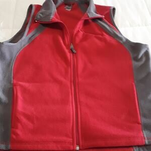 Womens Sz XL Red/Gray Lightweight Fleece Pockets Full Zip Champion Vest